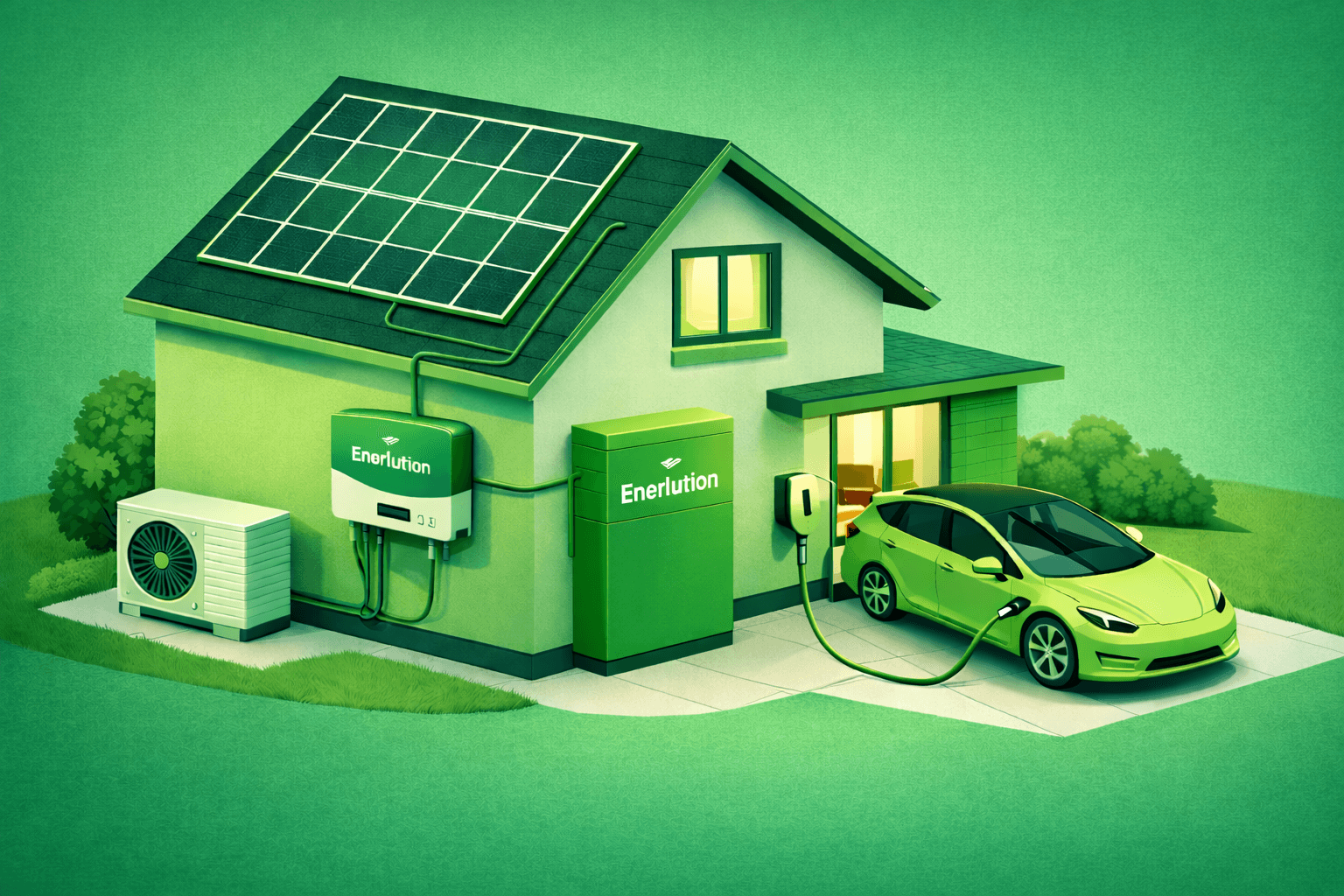 Enerlution complete energie-ecosysteem met zonnepanelen, batterij, warmtepomp en laadpaal